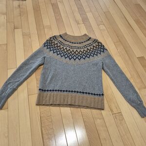 J. Crew Gray and Tan Fair Isle Cashmere Sweater